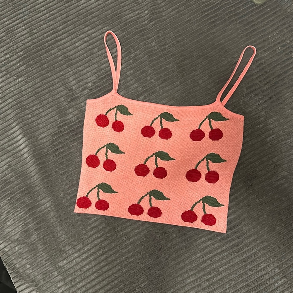 Pink Sweater Tank with Cherries